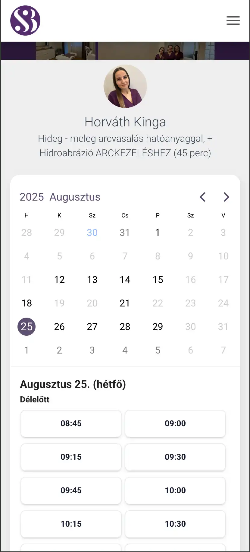 Salonic időpont kiválasztása a naptárban