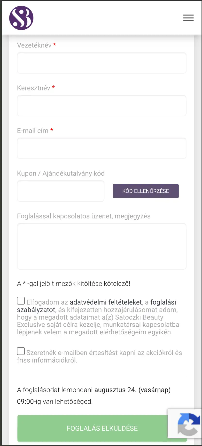 Salonic időpontfoglalás befejezése